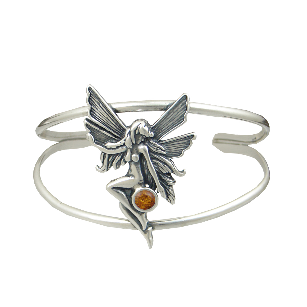 Sterling Silver Fairy Cuff Bracelet With Amber Sterling Silver Fairy Cuff Bracelet With Amber